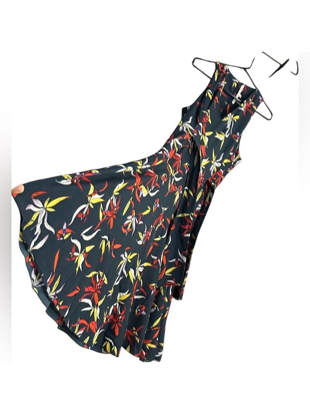 RACHEL Rachel Roy Leaf Print Tie Front or Back Sleeveless Midi Dress - Picture 3 of 8